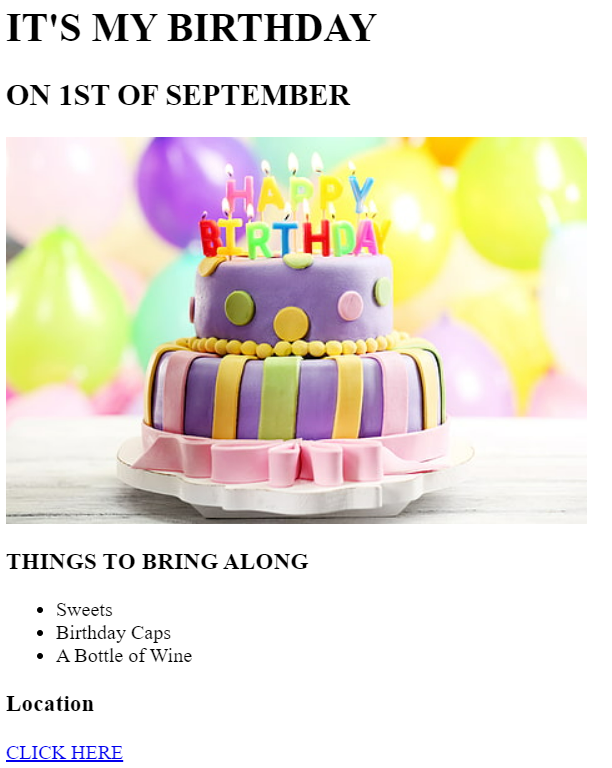 screenshot of my birthday invite